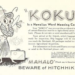 A USDA notice featuring Pestina, wearing a grass skirt and lei